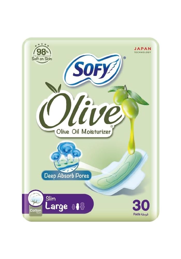 Sofy Olive Sanitary Pads With Wings, Slim, Large - Image 1